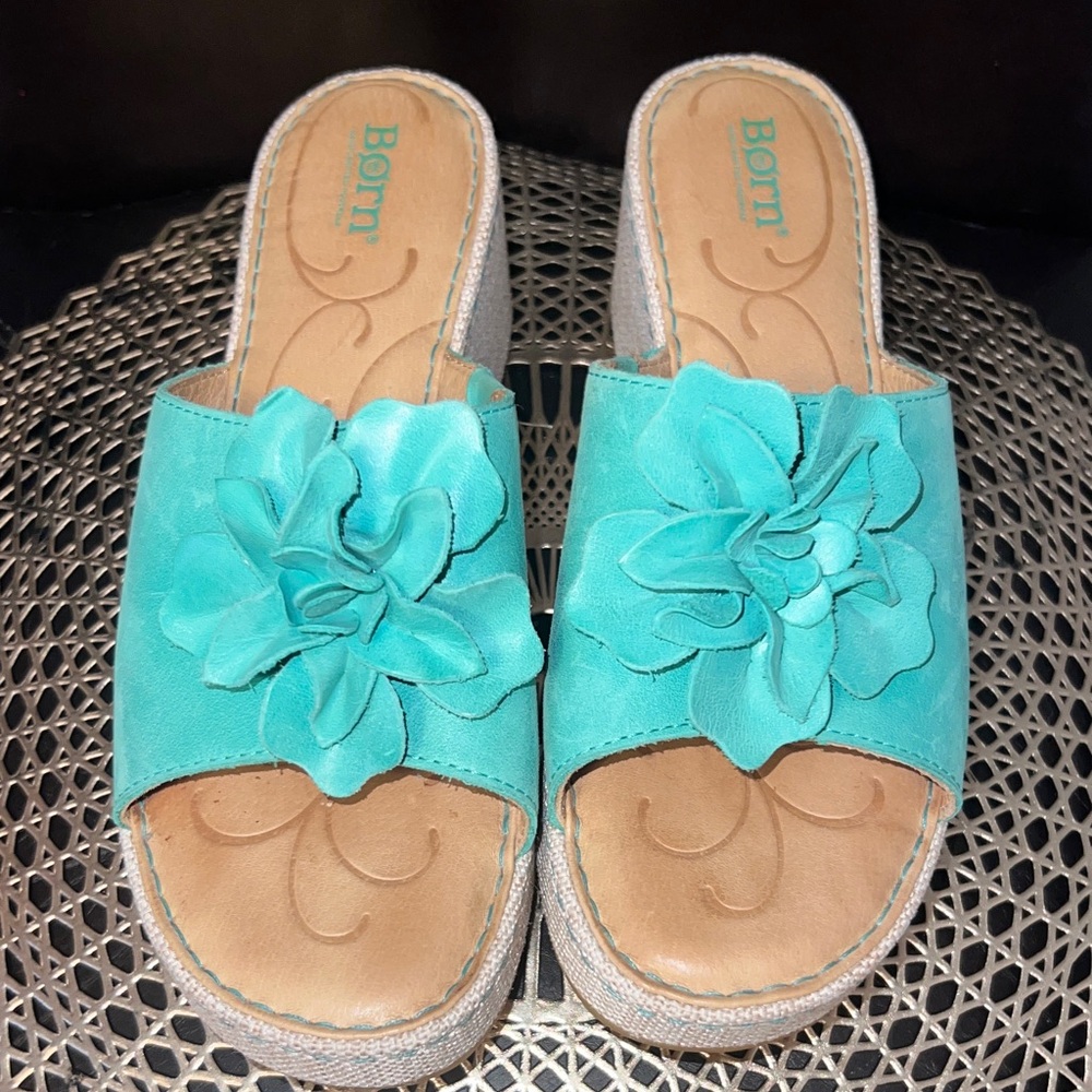 Born Teal Flower Slide Sandals - Women's Slip-On Comfort
